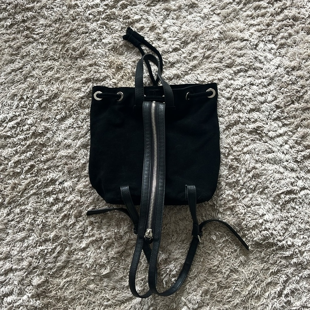 NWT URBAN OUTFITTERS Black Suede Drawstring Backpack w/Silver Grommets & Zipper - Picture 2 of 4